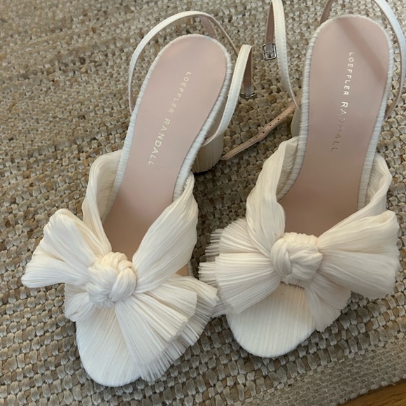 Loeffler Randall Camellia Knotted Sandals, pearl 3.5 in heel - Picture 4 of 6